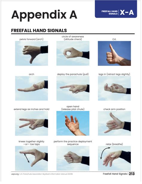 Indoor Skydiving Hand Signals